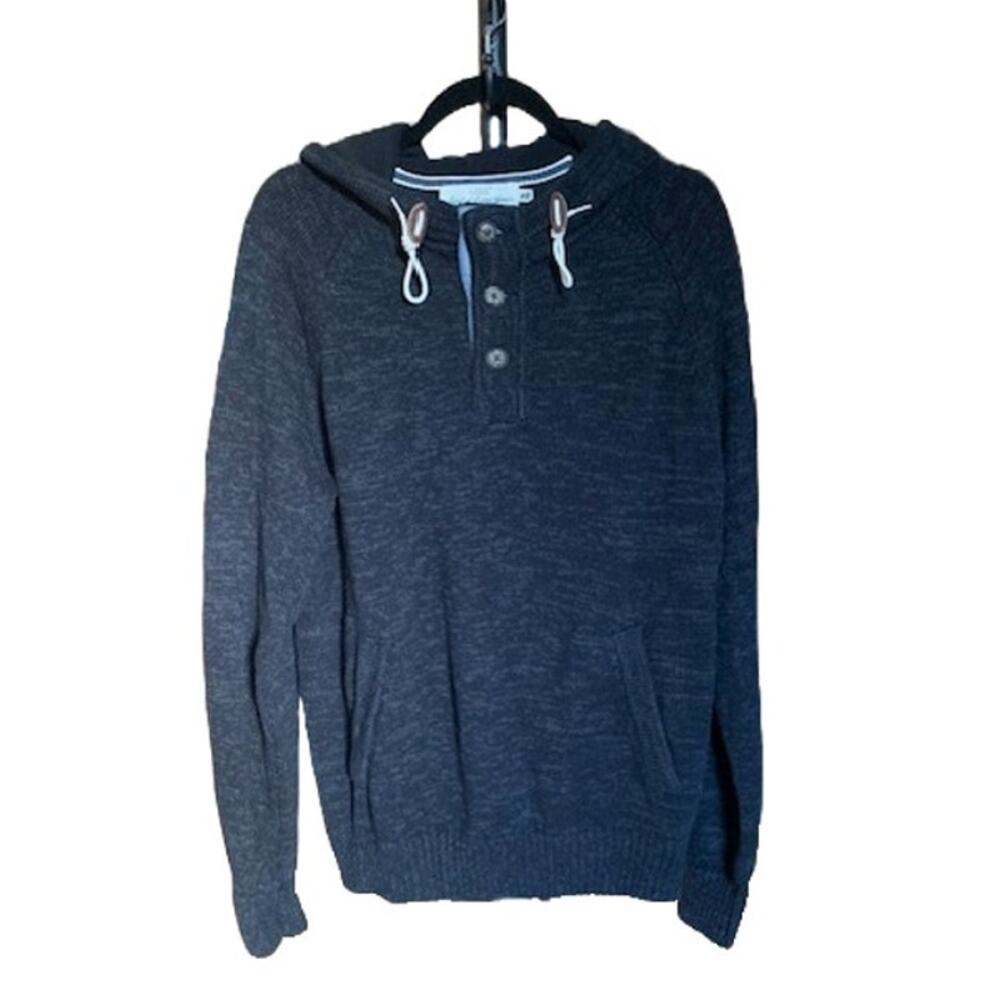 HM LOGG Mens Large Charcoal Gray Marl Knit Henley‎ Hoodie Sweater Long Sleeve